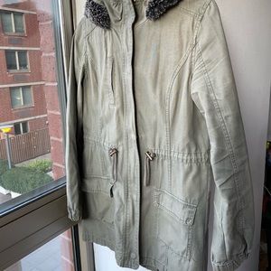 Military style jacket with fur hood